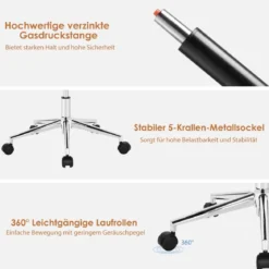 Bürostuhl Kunstleder Ergonomischer Schreibtischstuhl Höhenverstellbarer Drehstuhl Grau