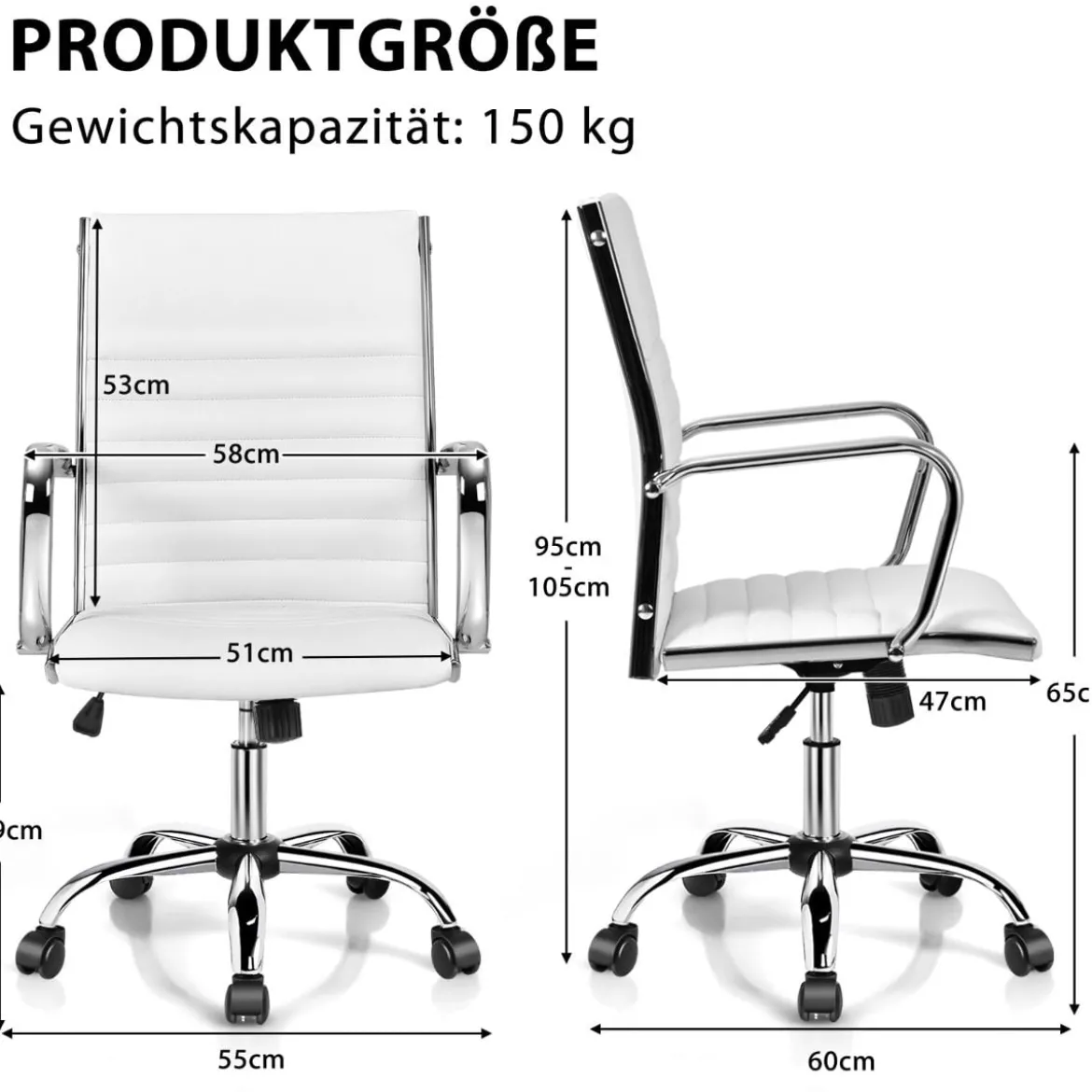 Bürostuhl mit hoher Lehne ergonomischer Computerstuhl Rückenlehne 55 x 60 x 95-105 cm Weiß