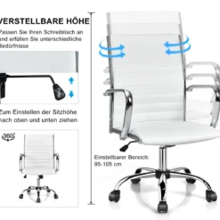 Bürostuhl mit hoher Lehne ergonomischer Computerstuhl Rückenlehne 55 x 60 x 95-105 cm Weiß