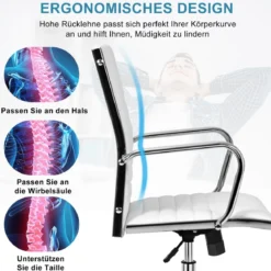 Bürostuhl mit hoher Lehne ergonomischer Computerstuhl Rückenlehne 55 x 60 x 95-105 cm Weiß