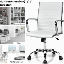 Bürostuhl mit hoher Lehne ergonomischer Computerstuhl Rückenlehne 55 x 60 x 95-105 cm Weiß