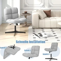 Bürostuhl mit Lammfellimitat & Breitem Sitz & Wippfunktion Höhenverstellbarer Schreibtischstuhl