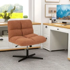 Bürostuhl mit Lammfellimitat & Breitem Sitz & Wippfunktion Höhenverstellbarer Schreibtischstuhl