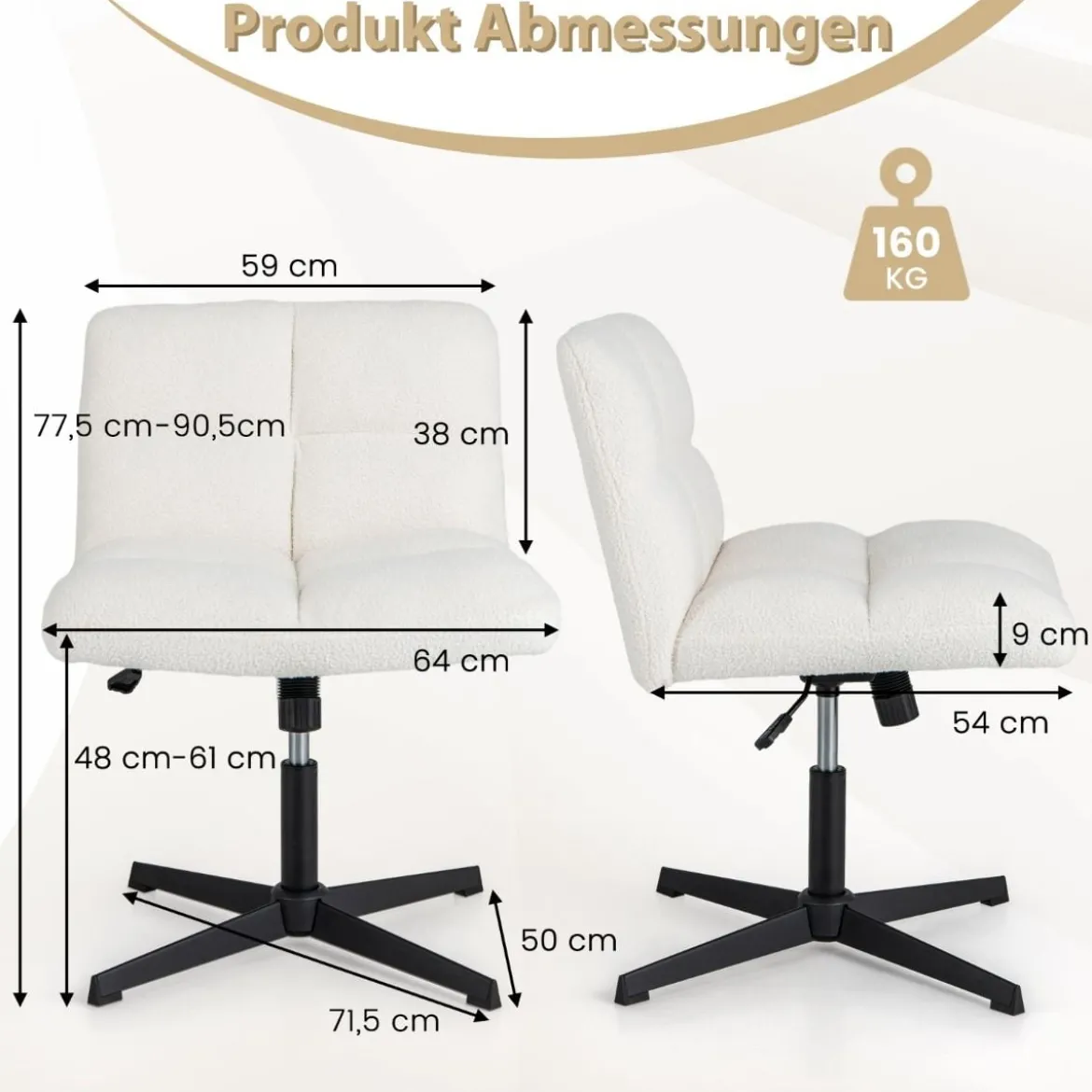 Bürostuhl mit Lammfellimitat & Breitem Sitz & Wippfunktion Höhenverstellbarer Schreibtischstuhl