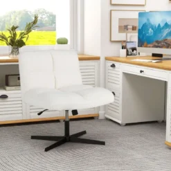 Bürostuhl mit Lammfellimitat & Breitem Sitz & Wippfunktion Höhenverstellbarer Schreibtischstuhl