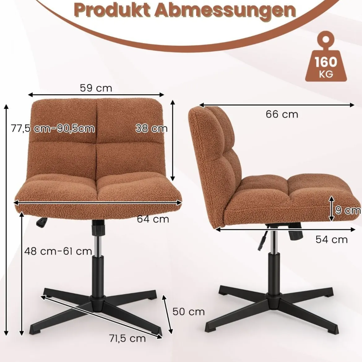 Bürostuhl mit Lammfellimitat & Breitem Sitz & Wippfunktion Höhenverstellbarer Schreibtischstuhl