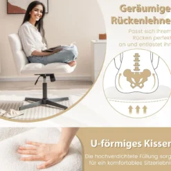 Bürostuhl mit Lammfellimitat & Breitem Sitz & Wippfunktion Höhenverstellbarer Schreibtischstuhl