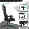 Bürostuhl mit Lendenkissen & Kopfstütze Ergonomischer Gaming Stuhl Schwarz + Grau