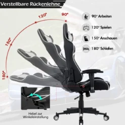 Bürostuhl mit Lendenkissen & Kopfstütze Ergonomischer Gaming Stuhl Schwarz + Weiß