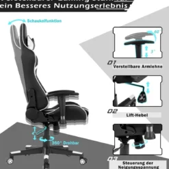 Bürostuhl mit Lendenkissen & Kopfstütze Ergonomischer Gaming Stuhl Schwarz + Weiß