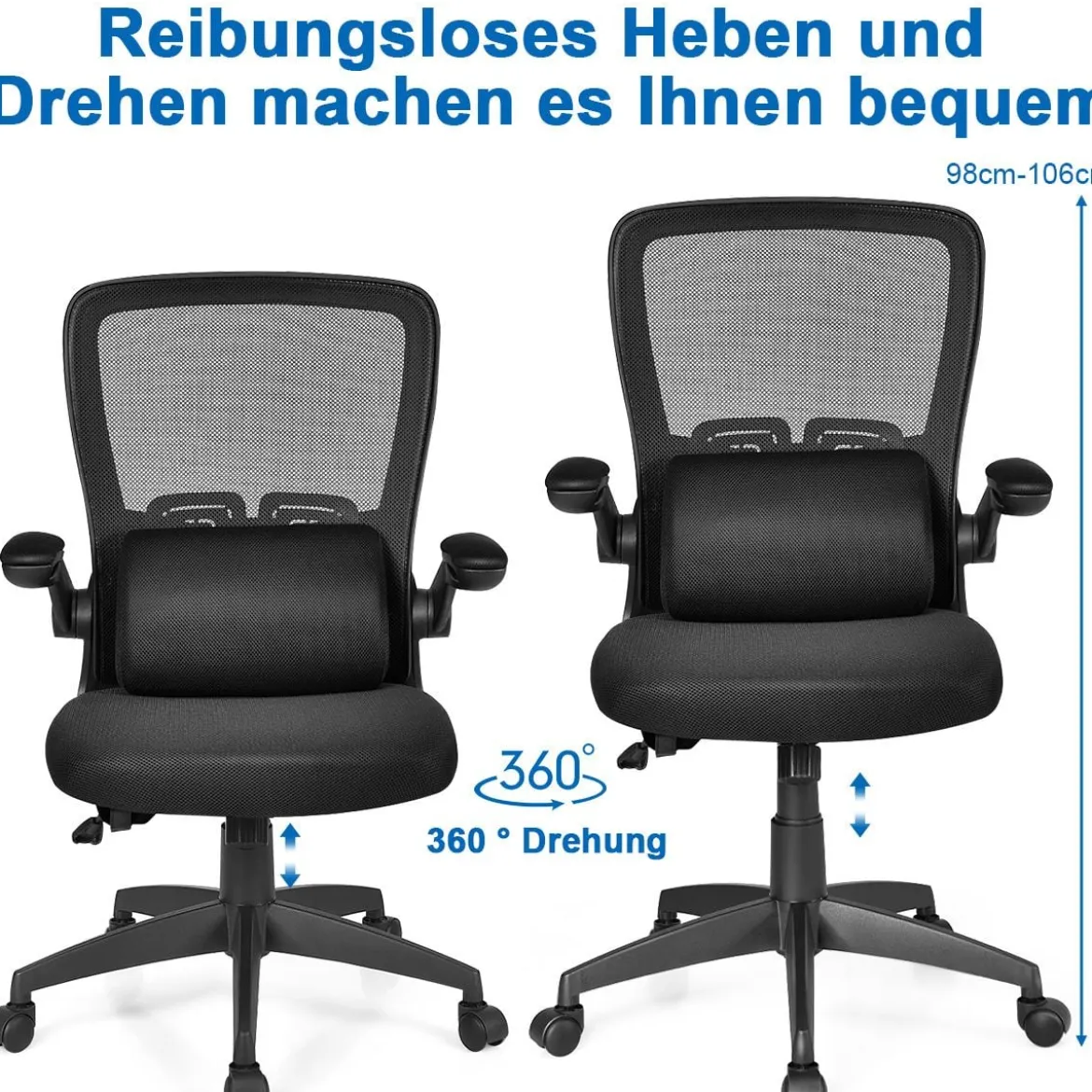 Bürostuhl mit Massagefunktion Höhenverstellbar Ergonomischer Schreibtischstuhl Drehstuhl mit Rückenlehne Schwarz