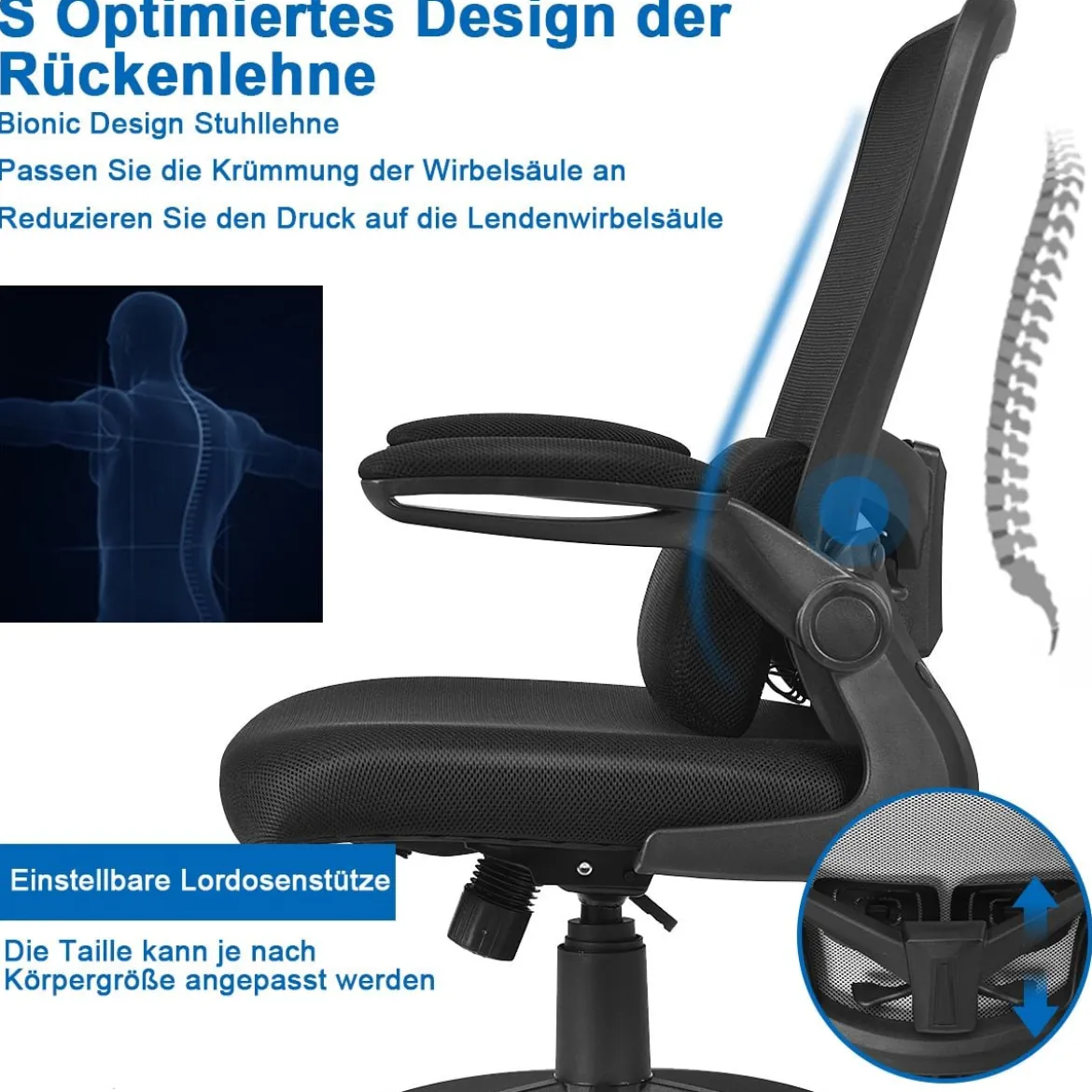 Bürostuhl mit Massagefunktion Höhenverstellbar Ergonomischer Schreibtischstuhl Drehstuhl mit Rückenlehne Schwarz