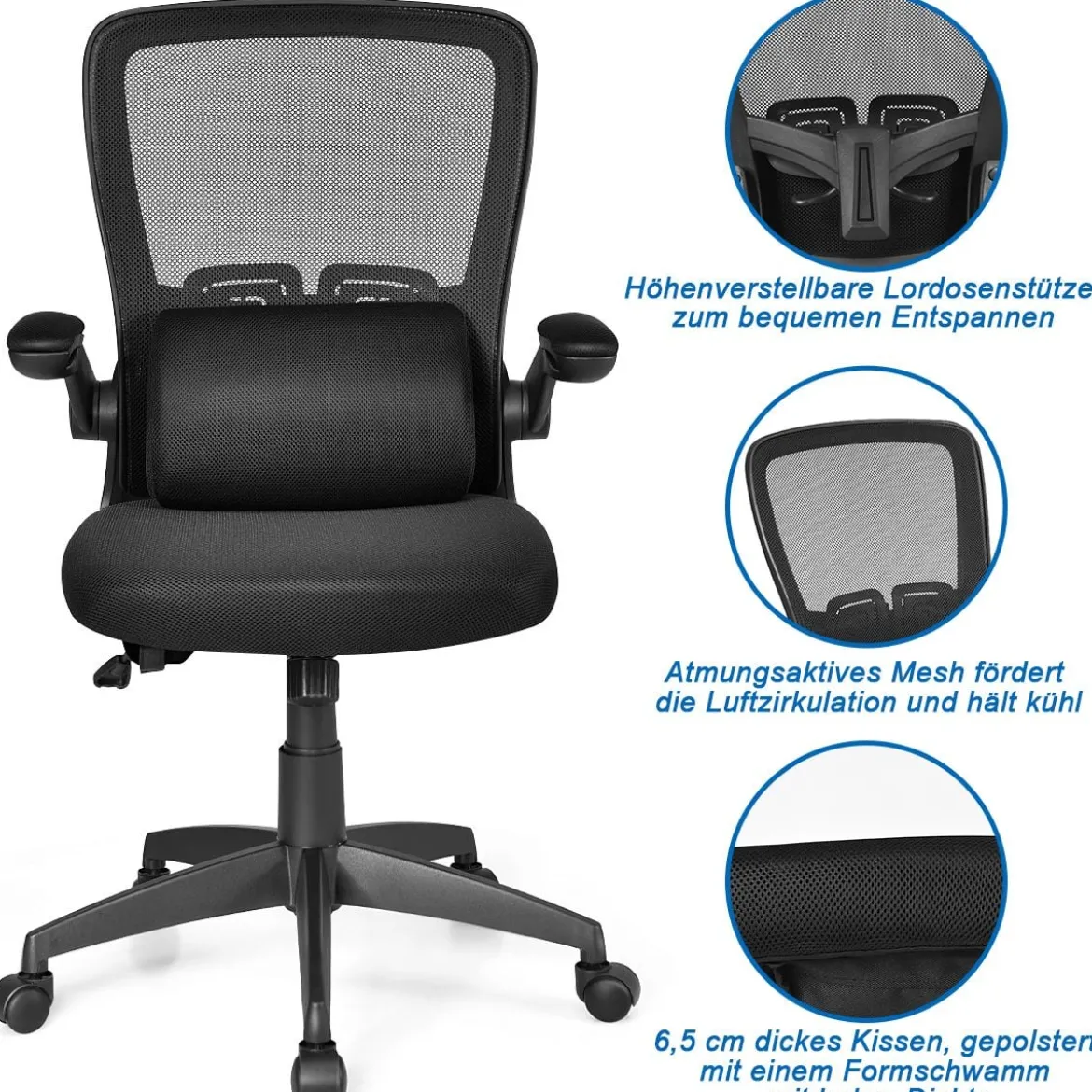 Bürostuhl mit Massagefunktion Höhenverstellbar Ergonomischer Schreibtischstuhl Drehstuhl mit Rückenlehne Schwarz