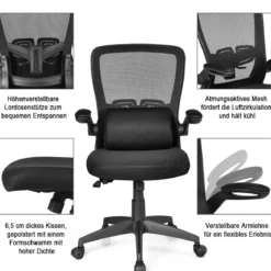 Bürostuhl mit Massagefunktion Höhenverstellbar Ergonomischer Schreibtischstuhl Drehstuhl mit Rückenlehne Schwarz