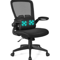 Bürostuhl mit Massagefunktion Höhenverstellbar Ergonomischer Schreibtischstuhl Drehstuhl mit Rückenlehne Schwarz