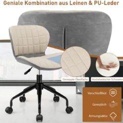 Bürostuhl Moderner Drehstuhl im Stil der Mitte des Jahrhunderts Beige + Grau