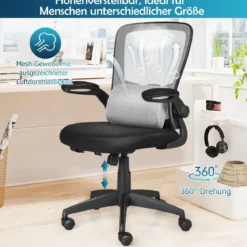 Bürostuhl Netzstoff Drehstuhl mit Lendenwirbelstütze 61 x 61 x 98 - 106 cm Grau