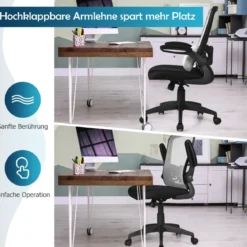 Bürostuhl Netzstoff Drehstuhl mit Lendenwirbelstütze 61 x 61 x 98 - 106 cm Grau