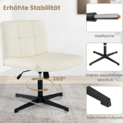Bürostuhl ohne Armlehnen Schreibtischstuhl mit breitem Sitz & Wippfunktion Kunstleder für Heimbüro Braun/Beige
