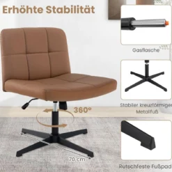Bürostuhl ohne Armlehnen Schreibtischstuhl mit breitem Sitz & Wippfunktion Kunstleder für Heimbüro Braun/Beige