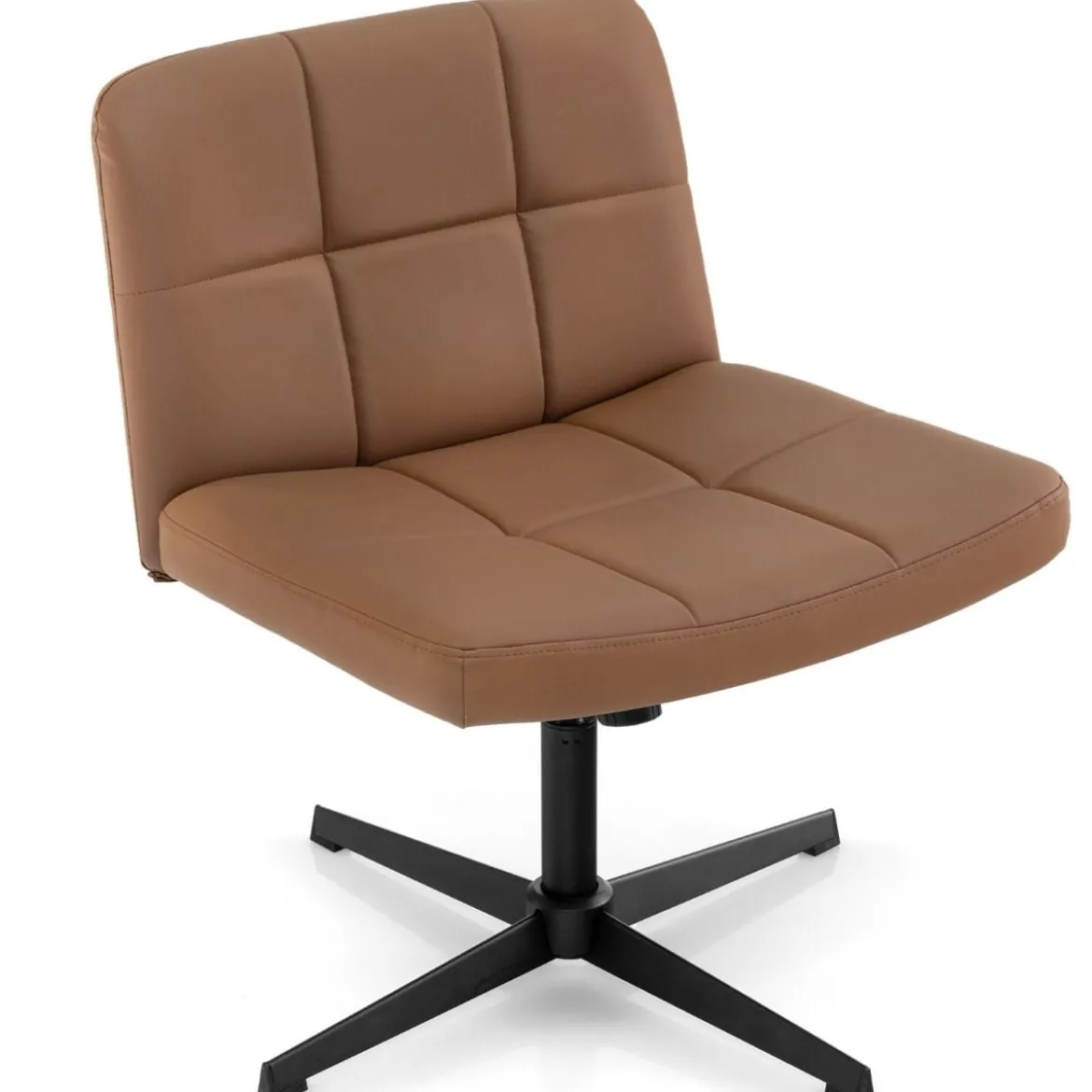 Bürostuhl ohne Armlehnen Schreibtischstuhl mit breitem Sitz & Wippfunktion Kunstleder für Heimbüro Braun/Beige
