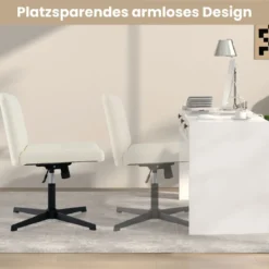 Bürostuhl ohne Armlehnen Schreibtischstuhl mit breitem Sitz & Wippfunktion Kunstleder für Heimbüro Braun/Beige