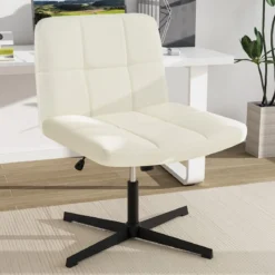 Bürostuhl ohne Armlehnen Schreibtischstuhl mit breitem Sitz & Wippfunktion Kunstleder für Heimbüro Braun/Beige