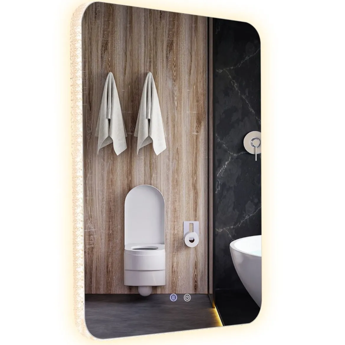 Bruchsicherer Wandspiegel mit Dimmbaren 3 Farbtemperaturen IP44 80 x 60 cm