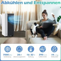 7000BTU mobile Klimaanlage 3-in-1 Kühlgerät mit Ventilator & Luftentfeuchter für Räume bis zu 28㎡ Schwarz