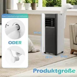 7000BTU mobile Klimaanlage 3-in-1 Kühlgerät mit Ventilator & Luftentfeuchter für Räume bis zu 28㎡ Schwarz
