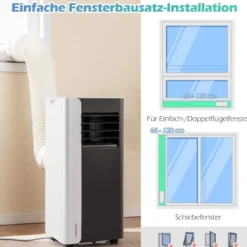 7000BTU mobile Klimaanlage 3-in-1 Kühlgerät mit Ventilator & Luftentfeuchter für Räume bis zu 28㎡ Schwarz