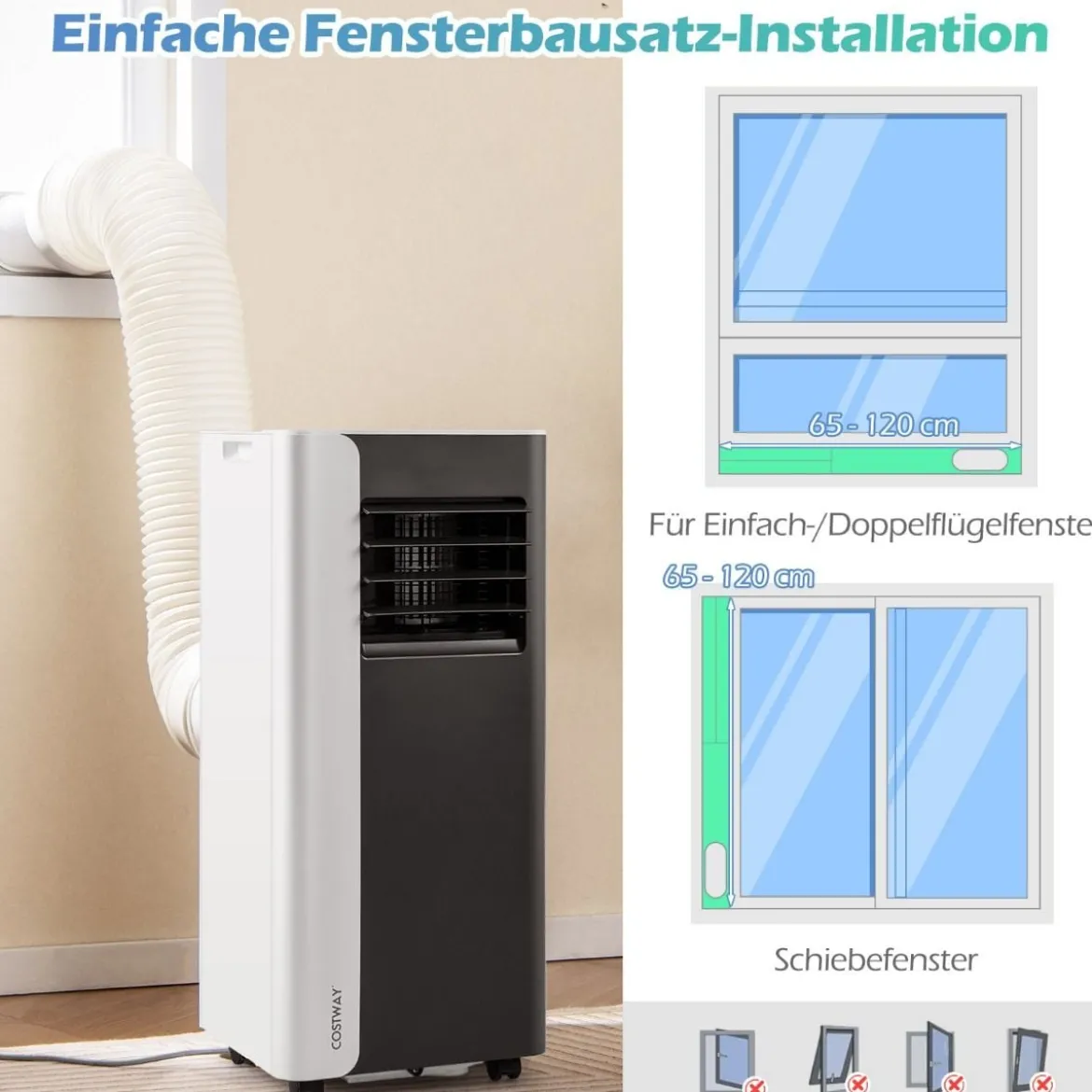 7000BTU mobile Klimaanlage 3-in-1 Kühlgerät mit Ventilator & Luftentfeuchter für Räume bis zu 28㎡ Schwarz