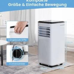 9000 BTU mobile Klimaanlage mit Abluftschlauch 4 in 1 Klimagerät mit Kühlen Weiß