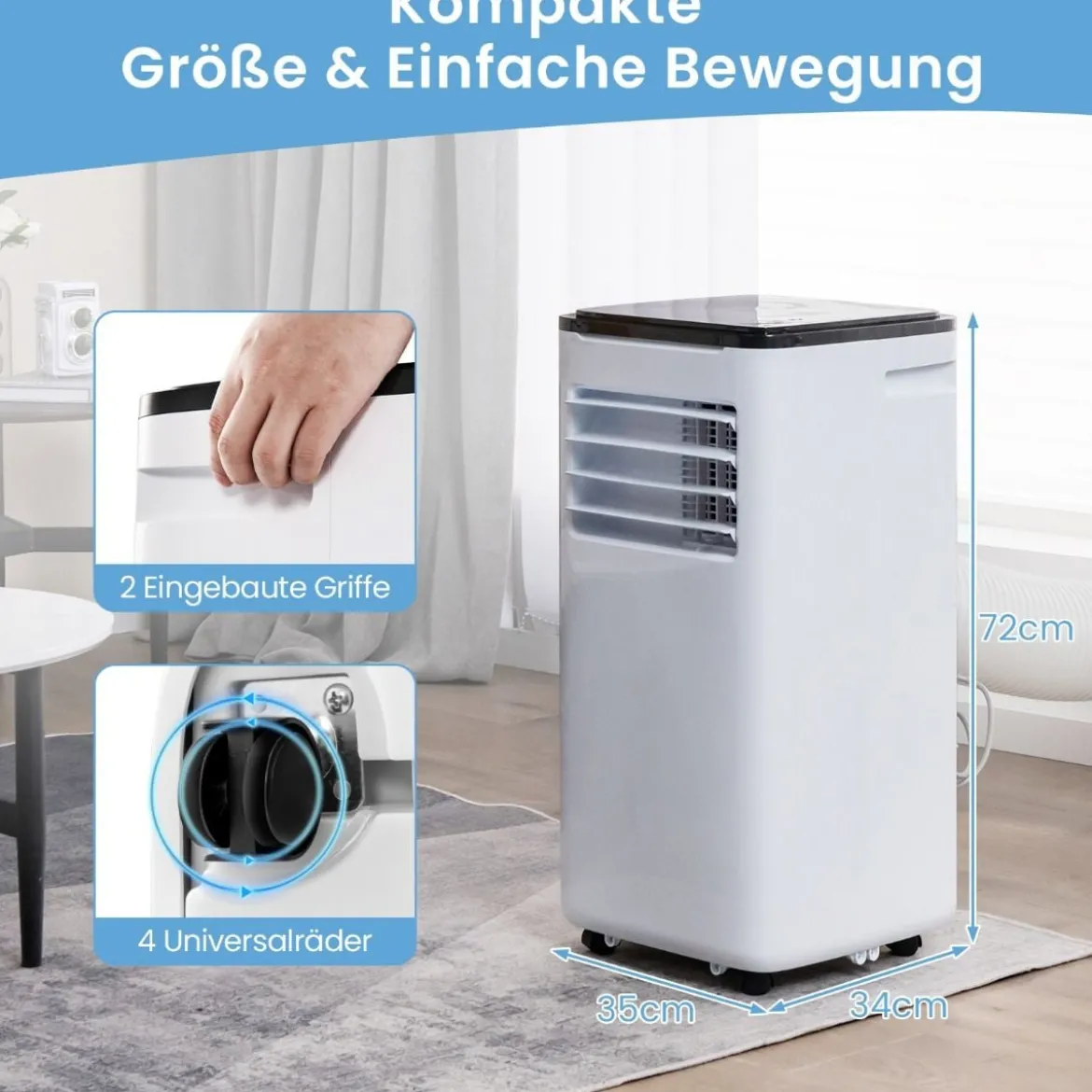 9000 BTU mobile Klimaanlage mit Abluftschlauch 4 in 1 Klimagerät mit Kühlen Weiß