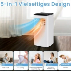 9000 BTU mobile Klimaanlage mit Abluftschlauch 4 in 1 Klimagerät mit Kühlen Weiß