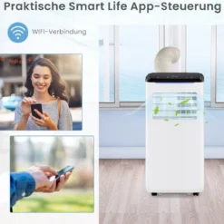 9000 BTU mobile Klimaanlage mit Abluftschlauch 4 in 1 Klimagerät mit Kühlen Weiß