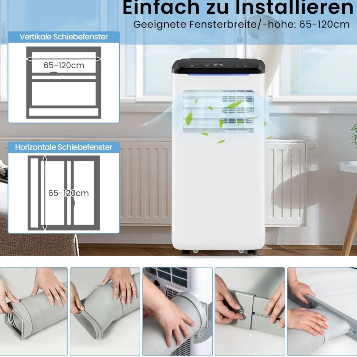 9000 BTU mobile Klimaanlage mit Abluftschlauch 4 in 1 Klimagerät mit Kühlen Weiß
