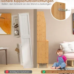 Buffetschrank mit Aufsatz Küchenschrank Bambus 120 x 35 x 175 cm Naur
