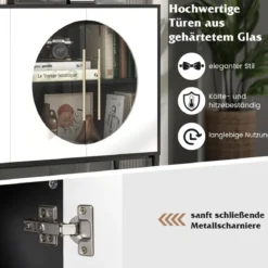 Buffetschrank mit Glastüren & Metallbeinen Sideboard Küchenschrank Weiß + Schwarz