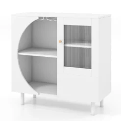 Buffetschrank mit Glastür & Offenem Regal & Metallbeinen Sideboard 80 x 30 x 80 cm Weiß