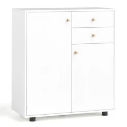 Buffetschrank mit 2 Schubladen & 2 Türen & 3 Verstellbaren Regalen Sideboard Vorratsschrank Weiß
