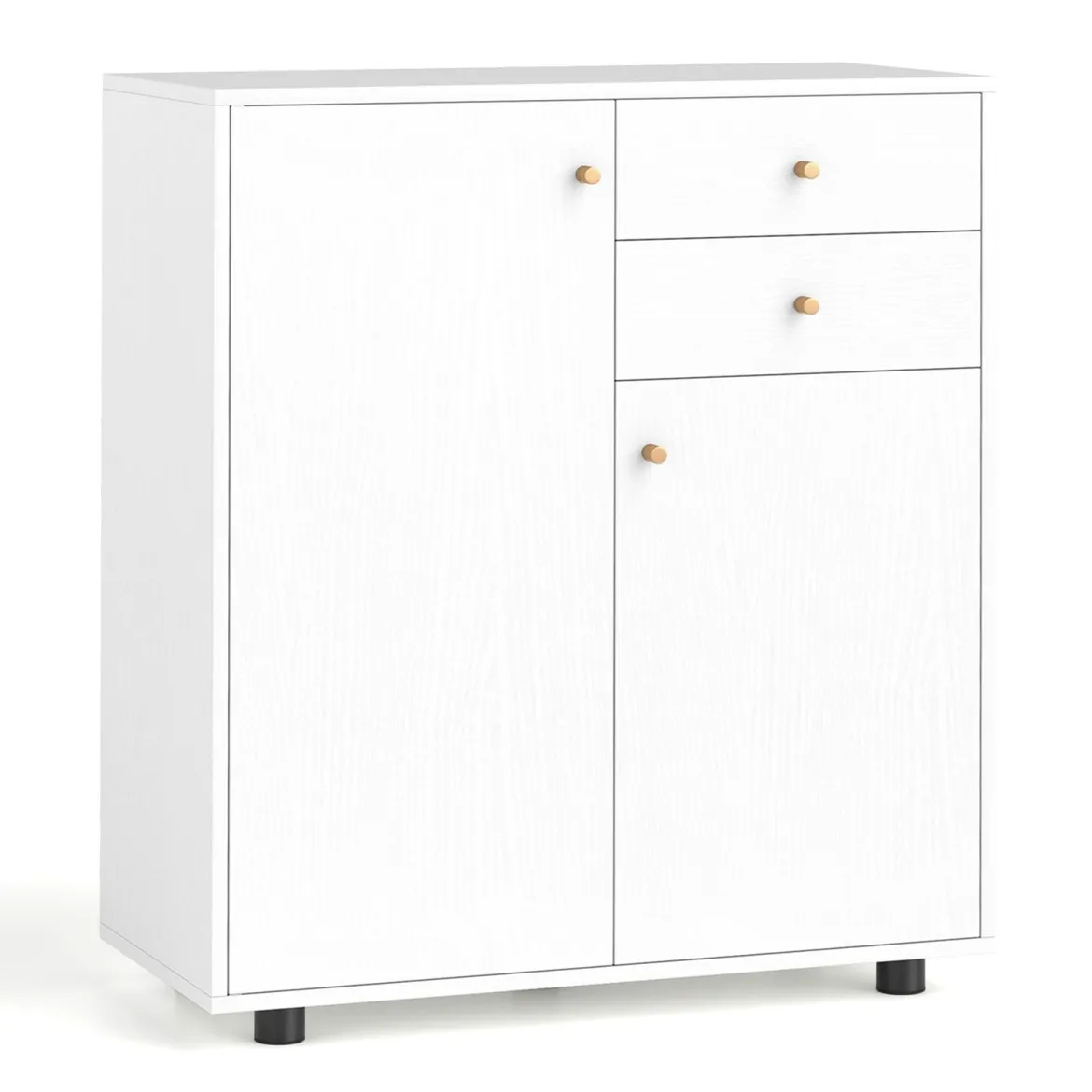 Buffetschrank mit 2 Schubladen & 2 Türen & 3 Verstellbaren Regalen Sideboard Vorratsschrank Weiß