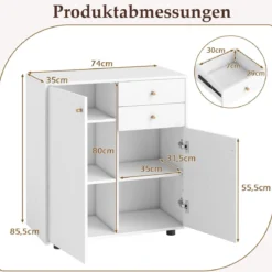Buffetschrank mit 2 Schubladen & 2 Türen & 3 Verstellbaren Regalen Sideboard Vorratsschrank Weiß
