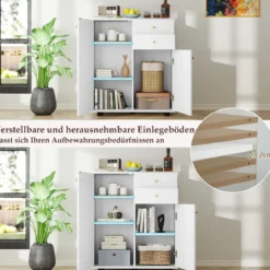 Buffetschrank mit 2 Schubladen & 2 Türen & 3 Verstellbaren Regalen Sideboard Vorratsschrank Weiß