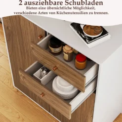 Buffetschrank mit 2 Schubladen & 2 Türen & 3 Verstellbaren Regalen Sideboard Vorratsschrank Natur