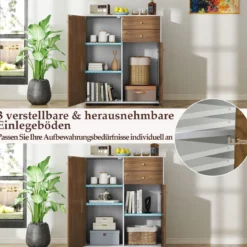 Buffetschrank mit 2 Schubladen & 2 Türen & 3 Verstellbaren Regalen Sideboard Vorratsschrank Natur