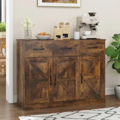 Buffetschrank mit 3 Schubladen Sideboard mit verstellbaren Regalen 108 x 38 x 81 cm Rustikal Braun