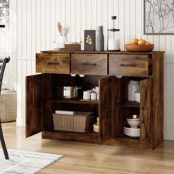 Buffetschrank mit 3 Schubladen Sideboard mit verstellbaren Regalen 108 x 38 x 81 cm Rustikal Braun