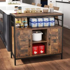 Buffet Schrank mit 2 Türen & Offenen Fächern & Verstellbaren Regalen & 3 Haken Sideboard