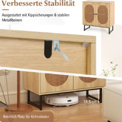 Buffetschrank stabiler Rattan-Lagerschrank mit 2 Türen verstellbares Regal & Metallbeine Natur